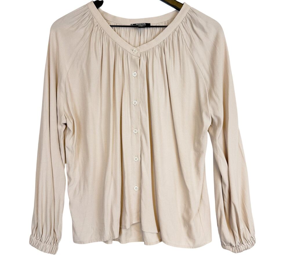 Natalie Busby Heart Throb Button Up Blouse Tencel Blend Beige - XS